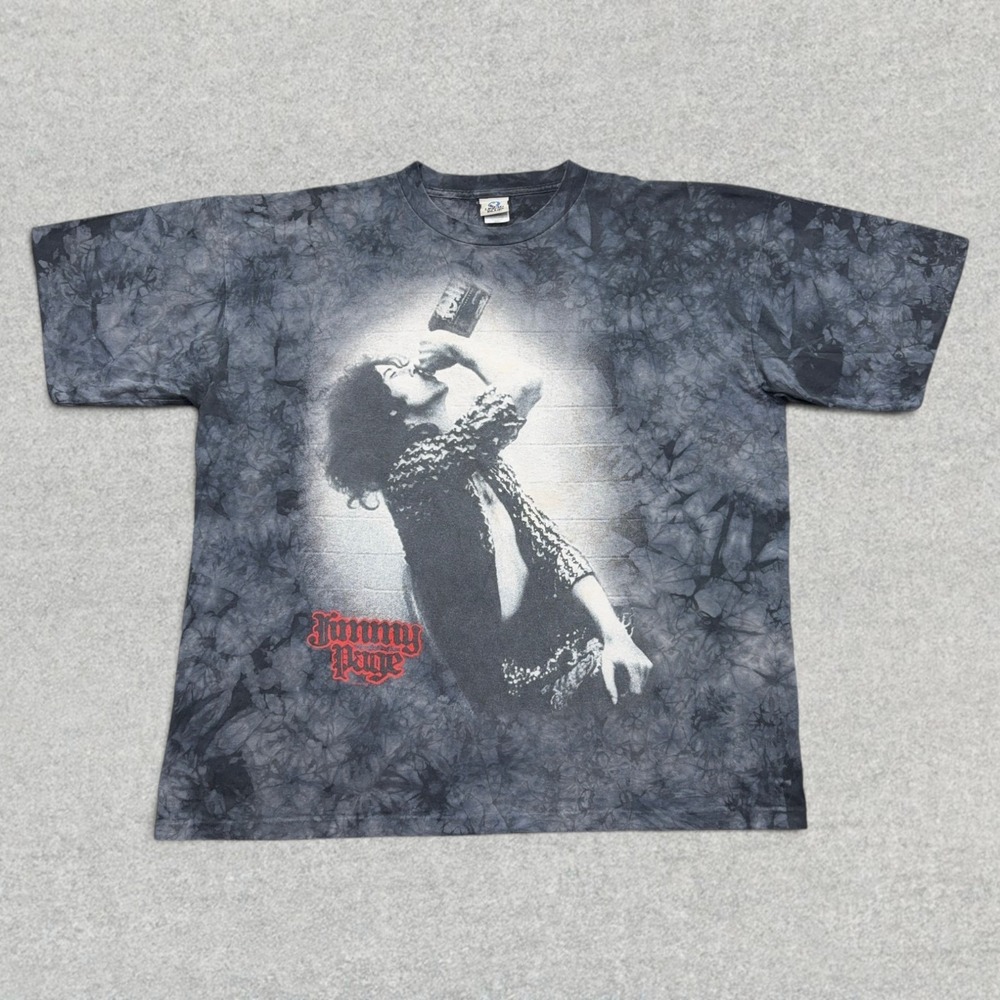 VINTAGE Jimmy Page Shirt Mens 3XL Black Tie Dye Liquid Blue Single Stitch Band T